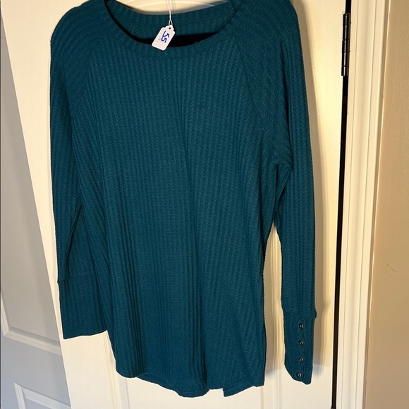 Chaser Teal Long Sleeve Ribbed Top - Picture 1 of 4